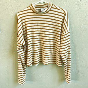 Crop Top Striped White and Yellow/Orange Mock Neck